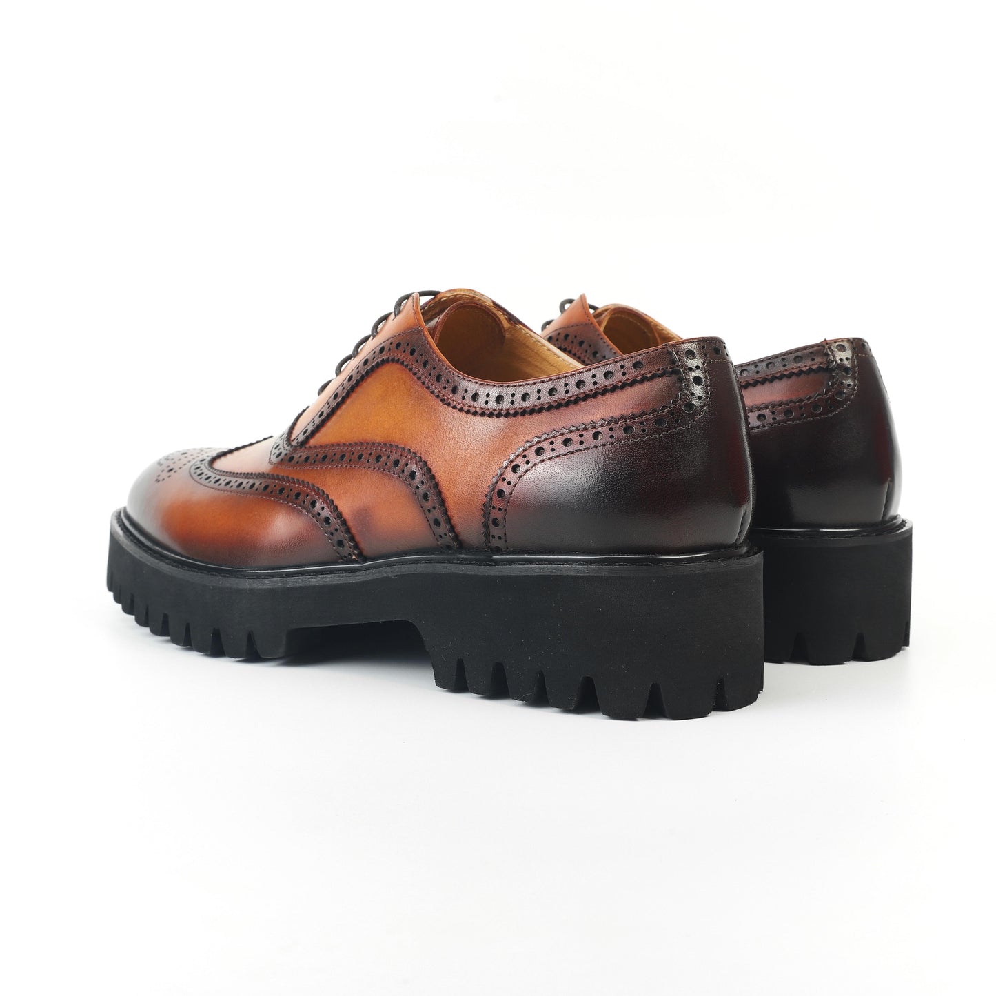 Atlas Burnt Wingtip Brogue Oxfords - Brown high sole