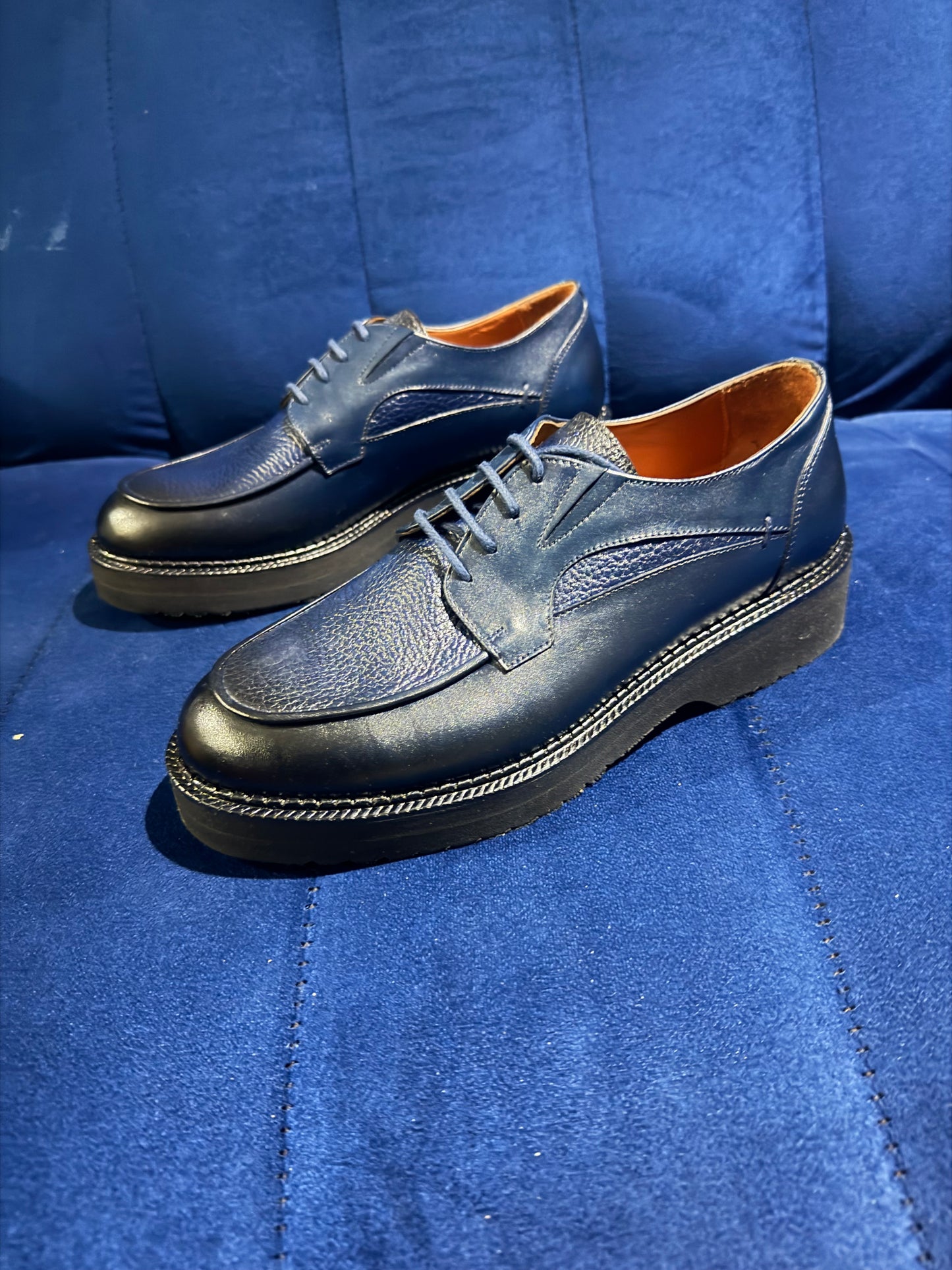 Navy Blue Split-Toe
Platform Derby Shoes