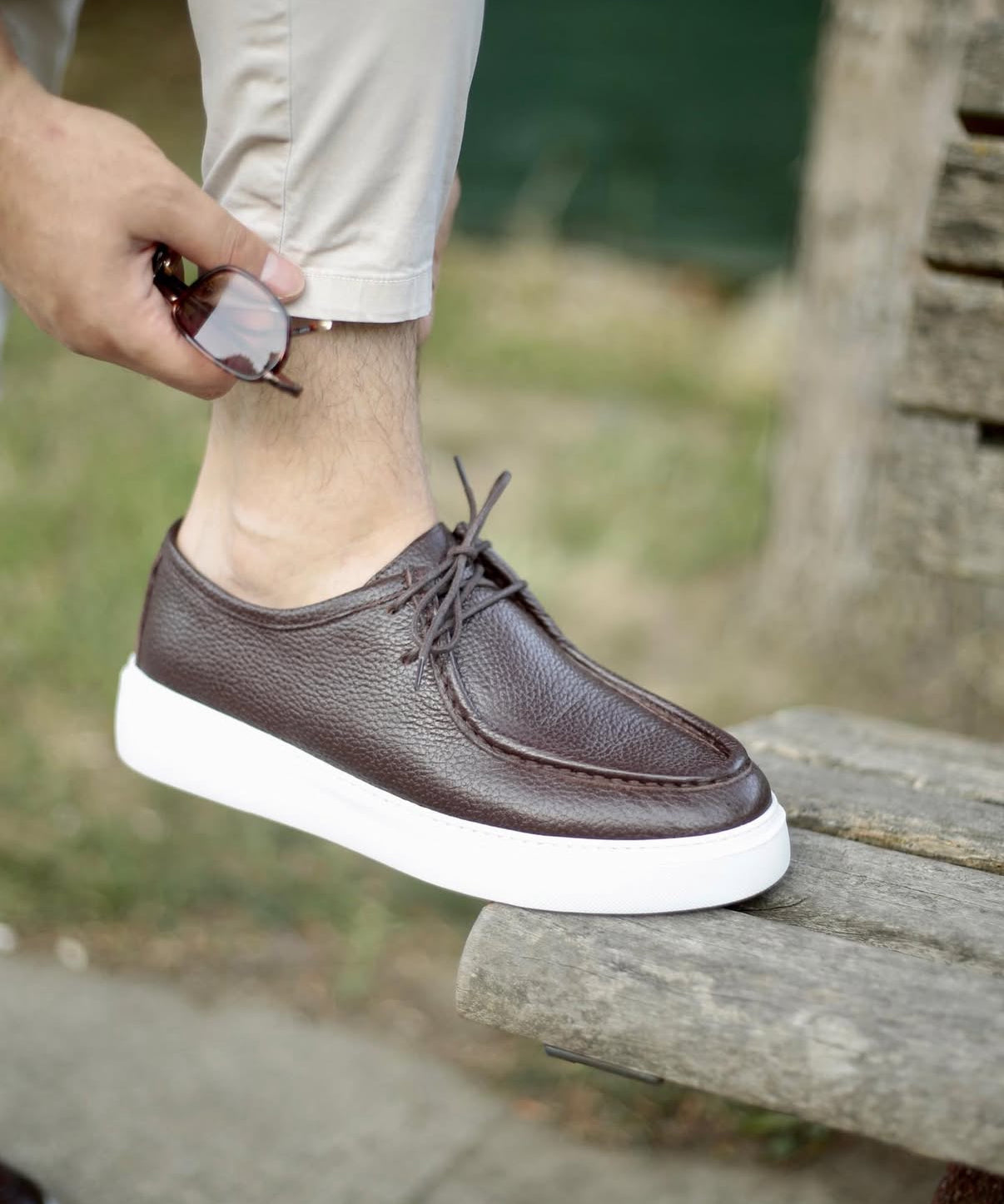 Brown Leather Lace-Up Platform Loafers
