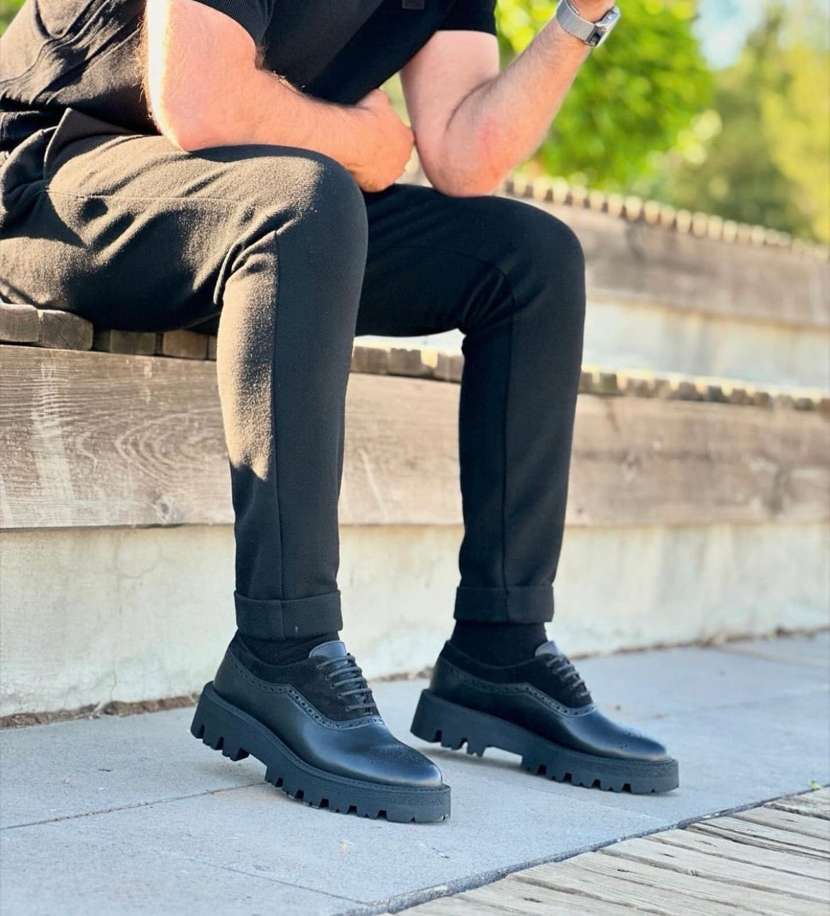 Black High SoleLeather-Suede
Brogue Oxford Dress Shoes