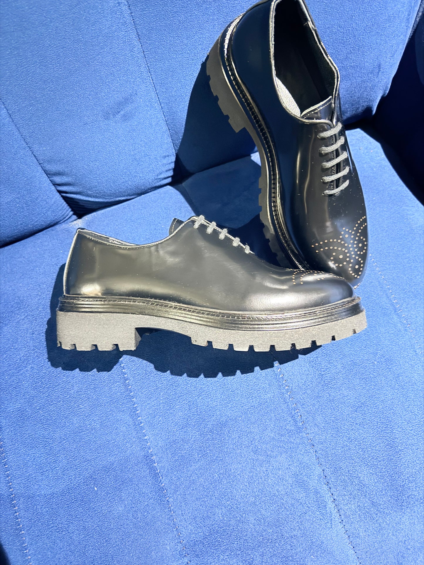 Black Leather Brogue
Derby Dress Shoes with Lug Sole