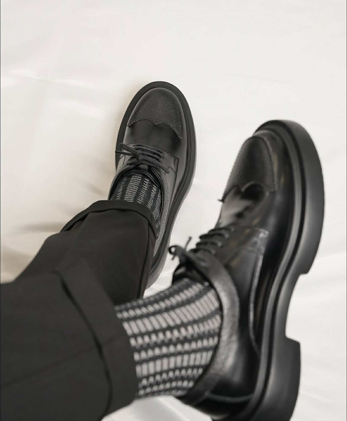 Black Platform WingTip Derby genuine leather