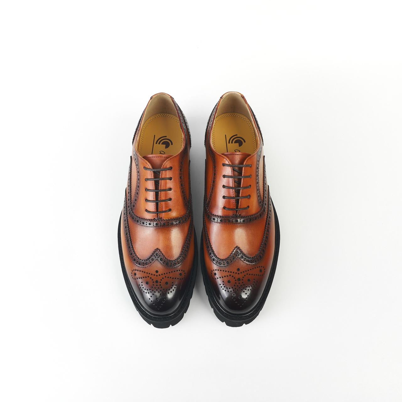 Atlas Burnt Wingtip Brogue Oxfords - Brown high sole