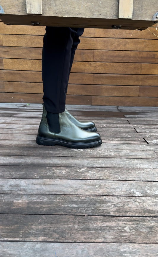 Military Green Chunky Rubber
Sole Chelsea Boots