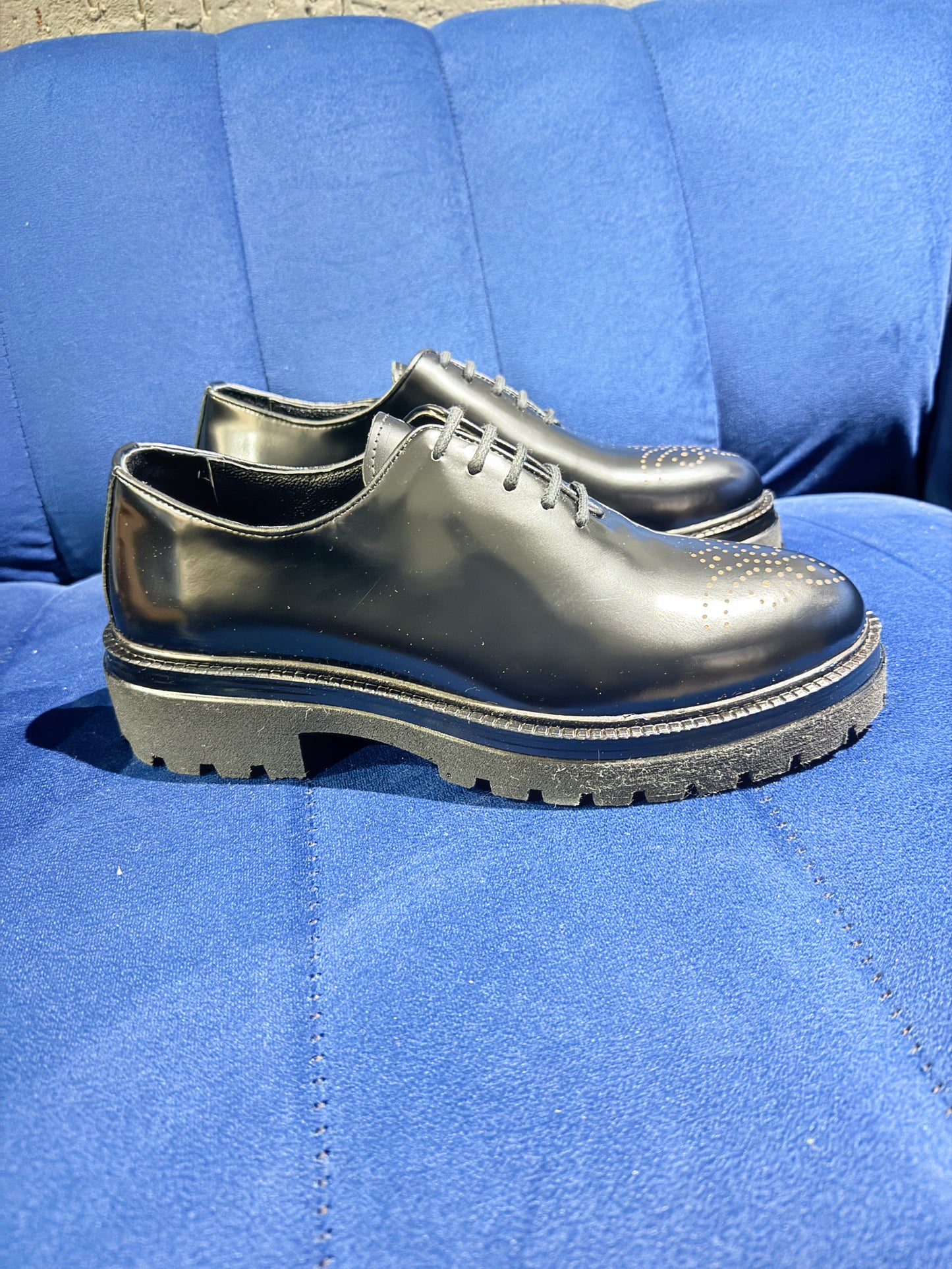 Black Leather Brogue
Derby Dress Shoes with Lug Sole
