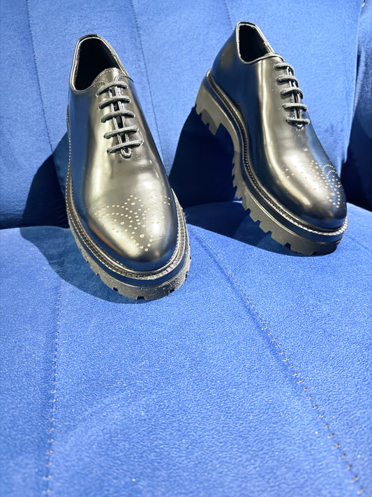 Black Leather Brogue
Derby Dress Shoes with Lug Sole