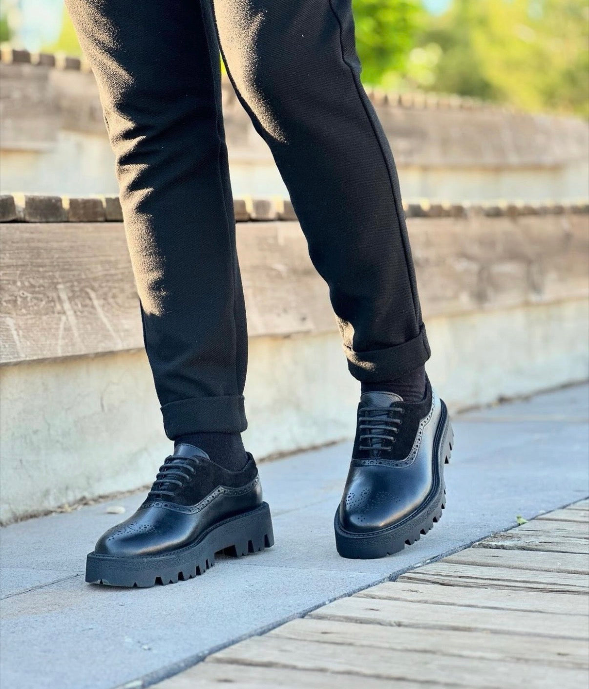 Black High SoleLeather-Suede
Brogue Oxford Dress Shoes