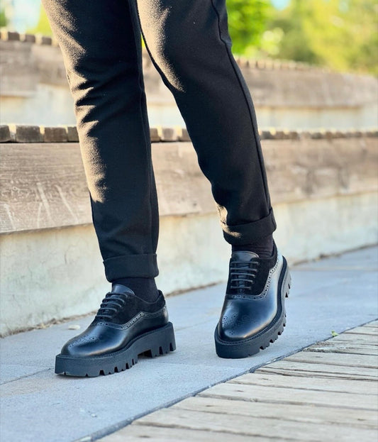 Black High SoleLeather-Suede
Brogue Oxford Dress Shoes