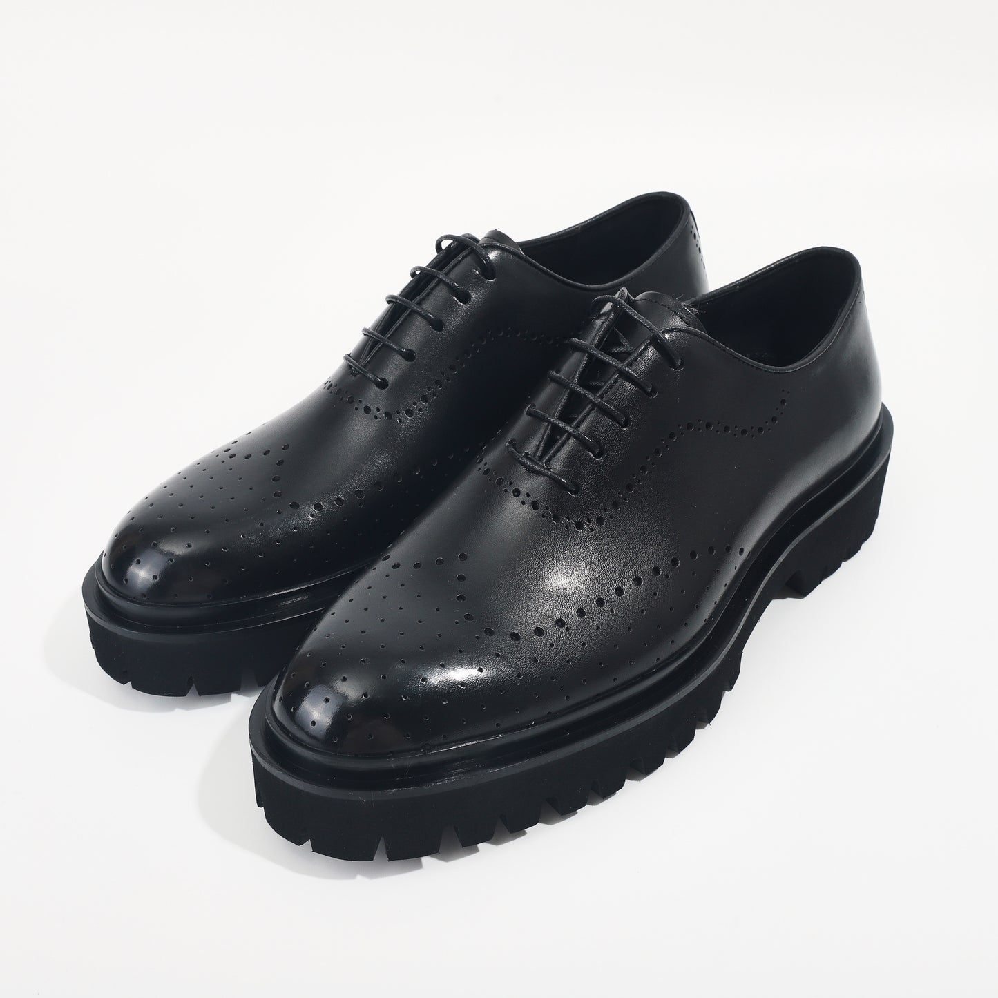 CM Exclusives Black Leather Platform Brogue Oxford — Triple Black