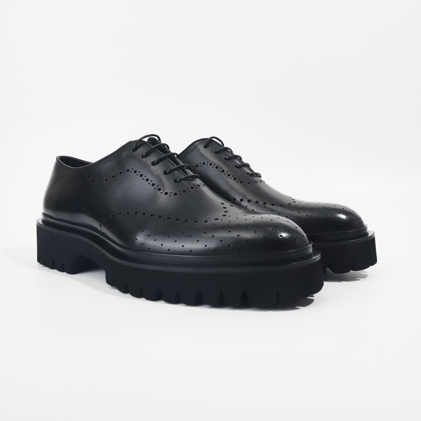 CM Exclusives Black Leather Platform Brogue Oxford — Triple Black