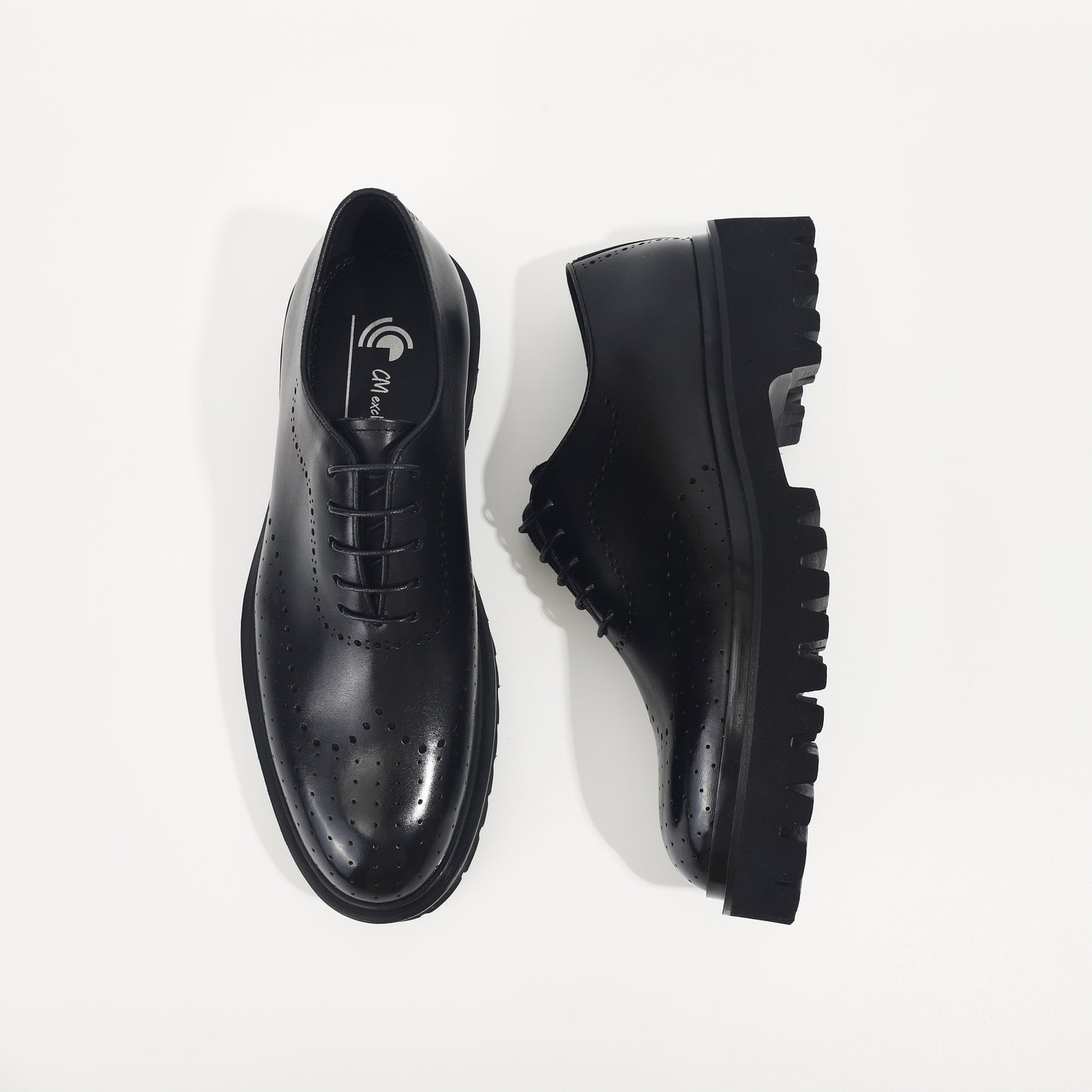 CM Exclusives Black Leather Platform Brogue Oxford — Triple Black