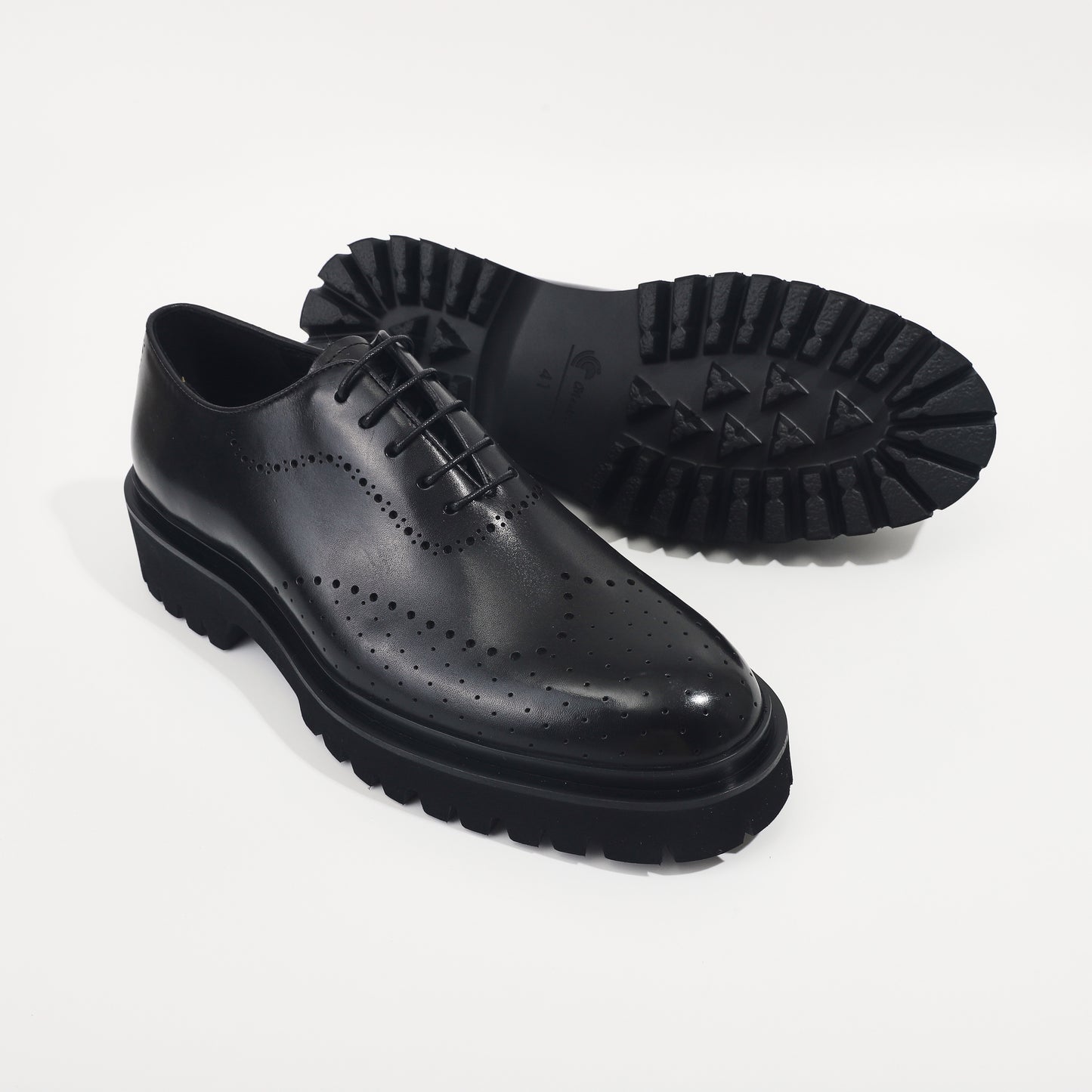 CM Exclusives Black Leather Platform Brogue Oxford — Triple Black