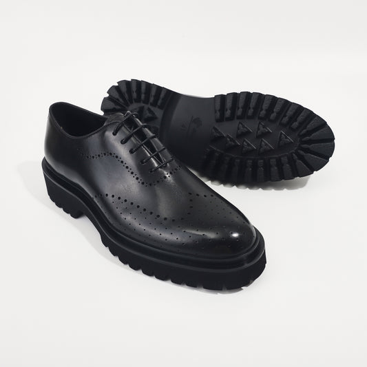 CM Exclusives Black Leather Platform Brogue Oxford — Triple Black