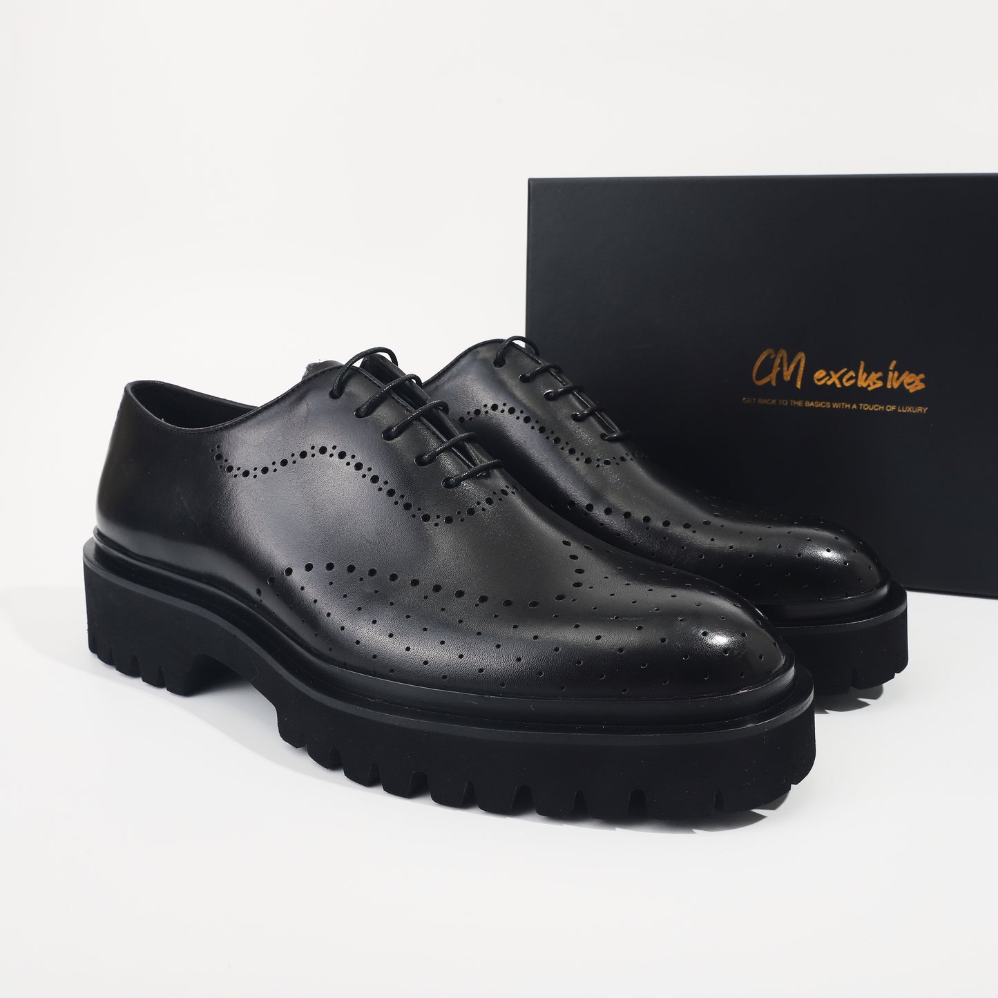 CM Exclusives Black Leather Platform Brogue Oxford — Triple Black