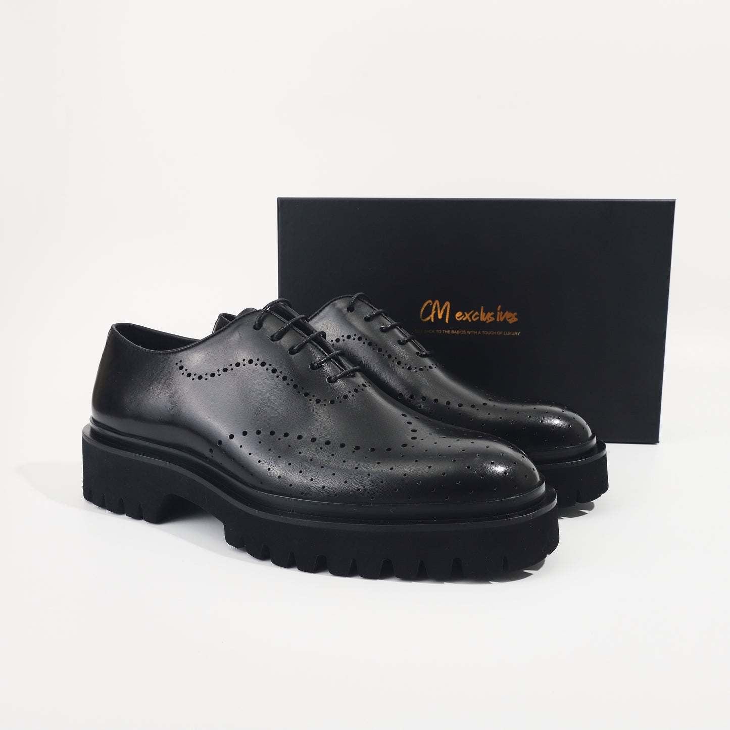CM Exclusives Black Leather Platform Brogue Oxford — Triple Black