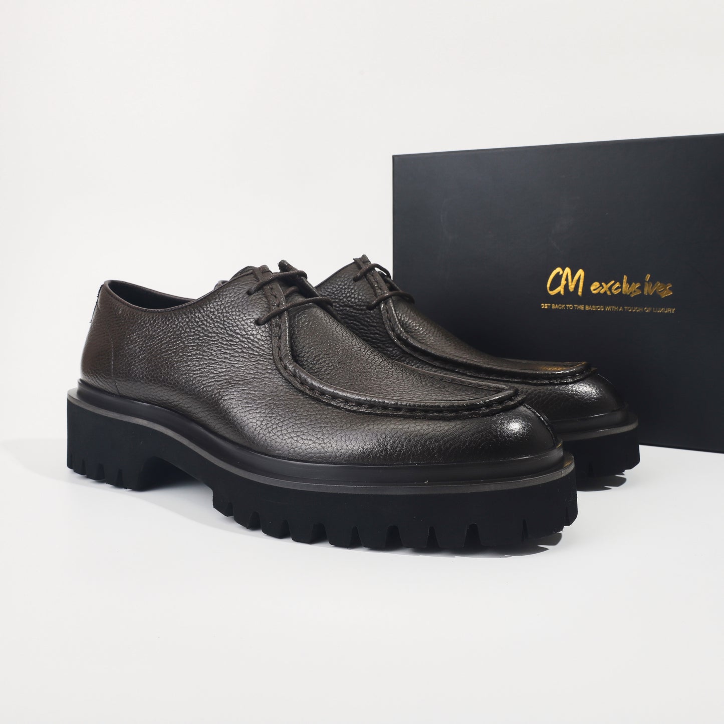 CM Exclusives Pebbled Leather Platform Derby — Dark Brown
