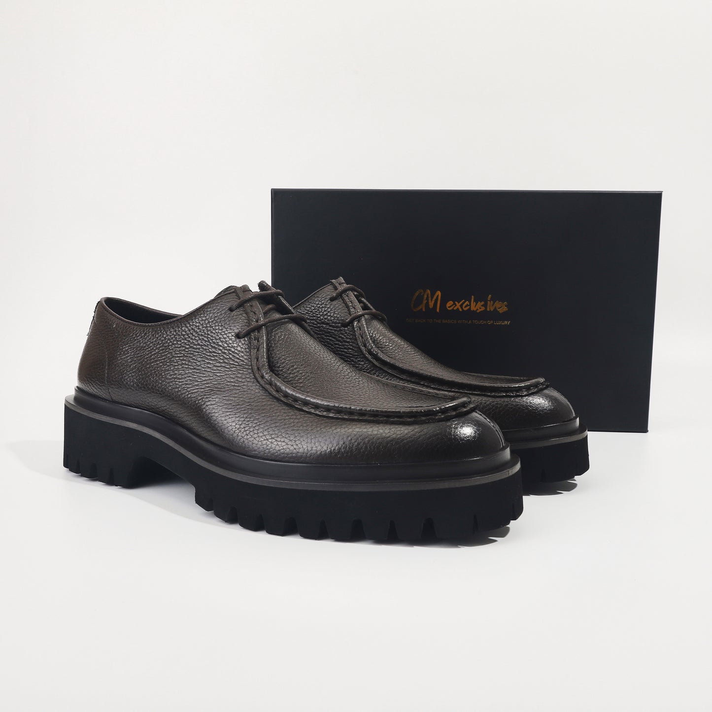 CM Exclusives Pebbled Leather Platform Derby — Dark Brown