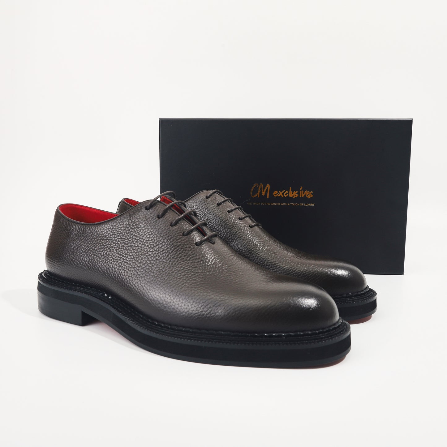 CM Exclusives Pebbled Dark Brown Leather Wholecut Oxford