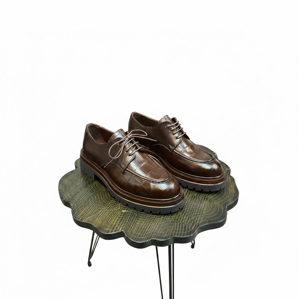 Brown Croc Embossed Derby Dress Shoes