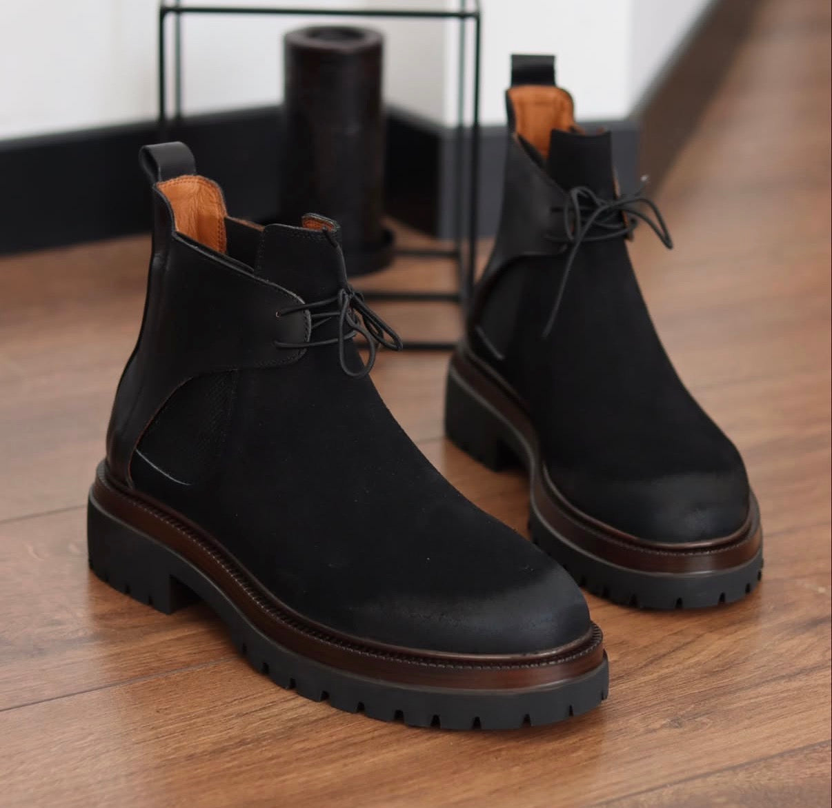 Black Suede Chelsea
Boots with Lug Sole