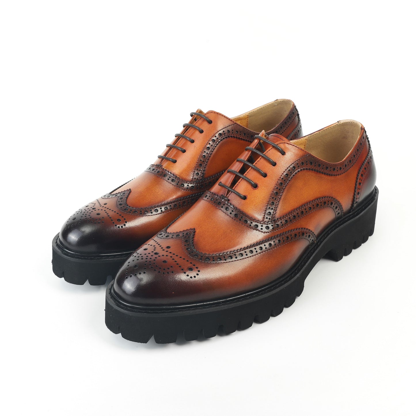 Atlas Burnt Wingtip Brogue Oxfords - Brown high sole