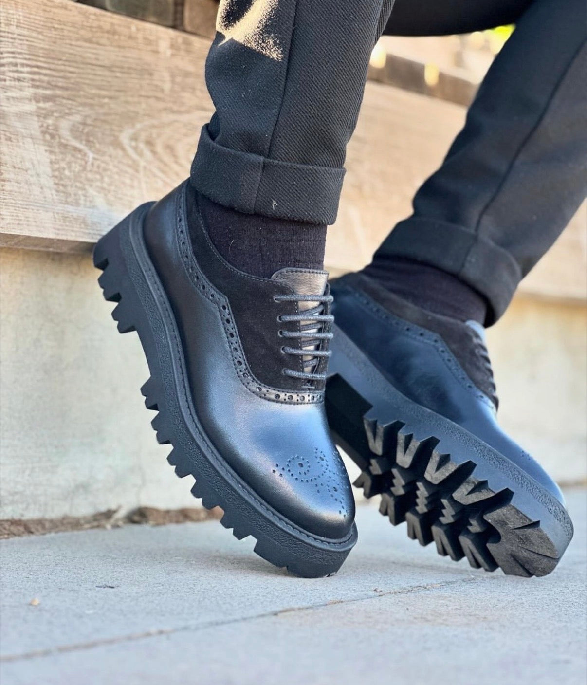 Black High SoleLeather-Suede
Brogue Oxford Dress Shoes