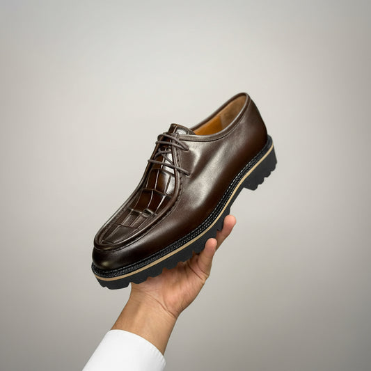 Terra Croc Derby Dress Shoes brown genuine leather
