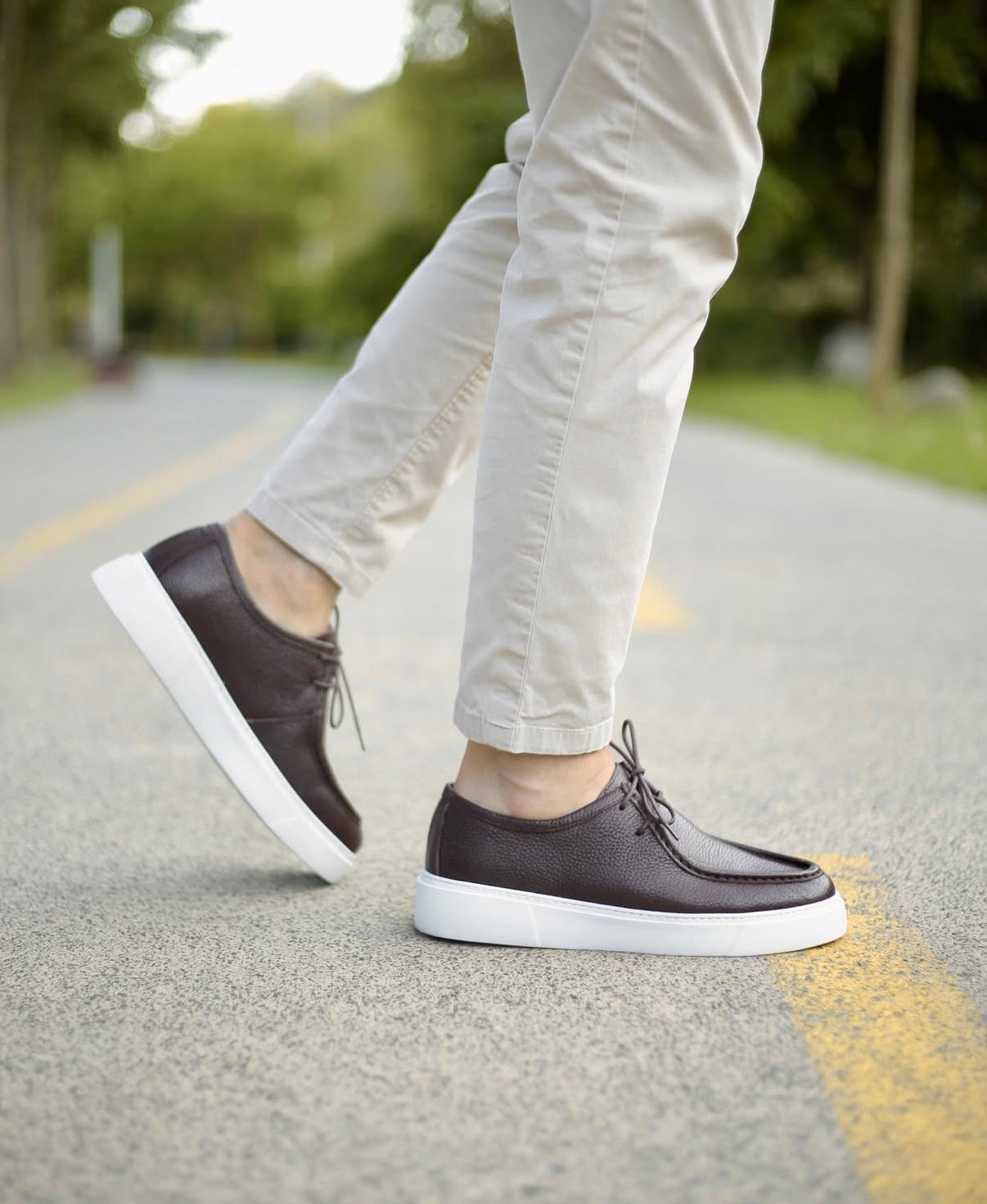 Brown Leather Lace-Up Platform Loafers