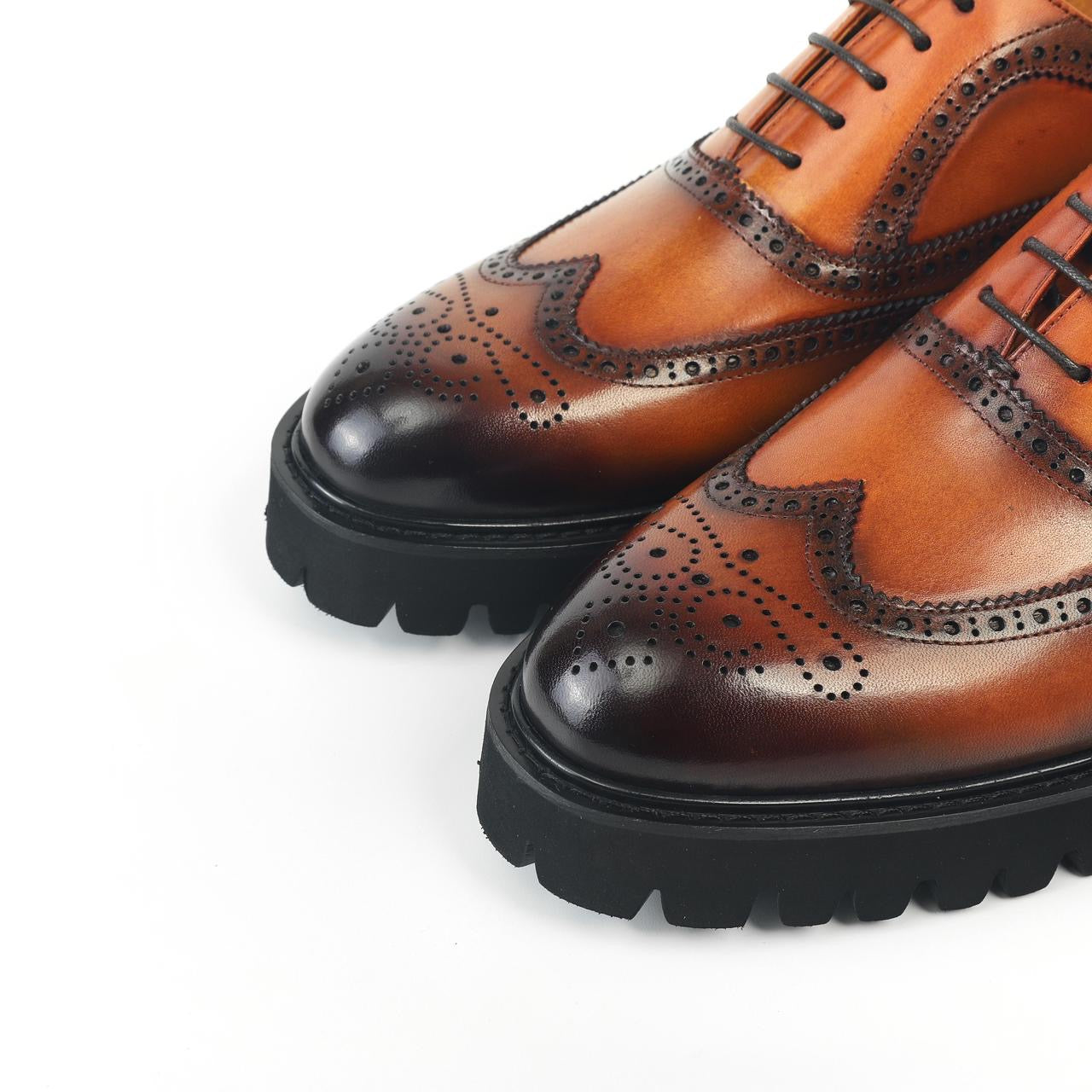 Atlas Burnt Wingtip Brogue Oxfords - Brown high sole