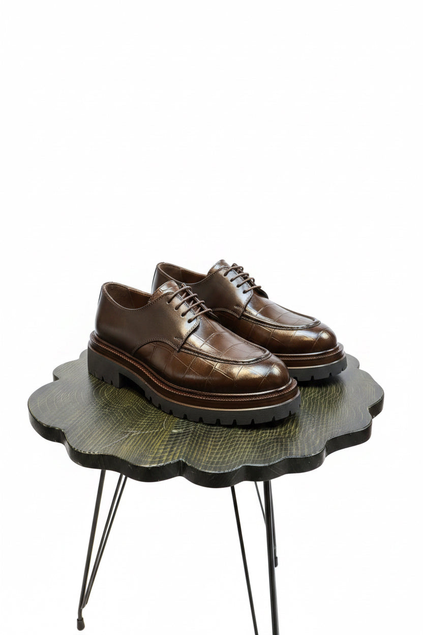Brown Croc Embossed Derby Dress Shoes