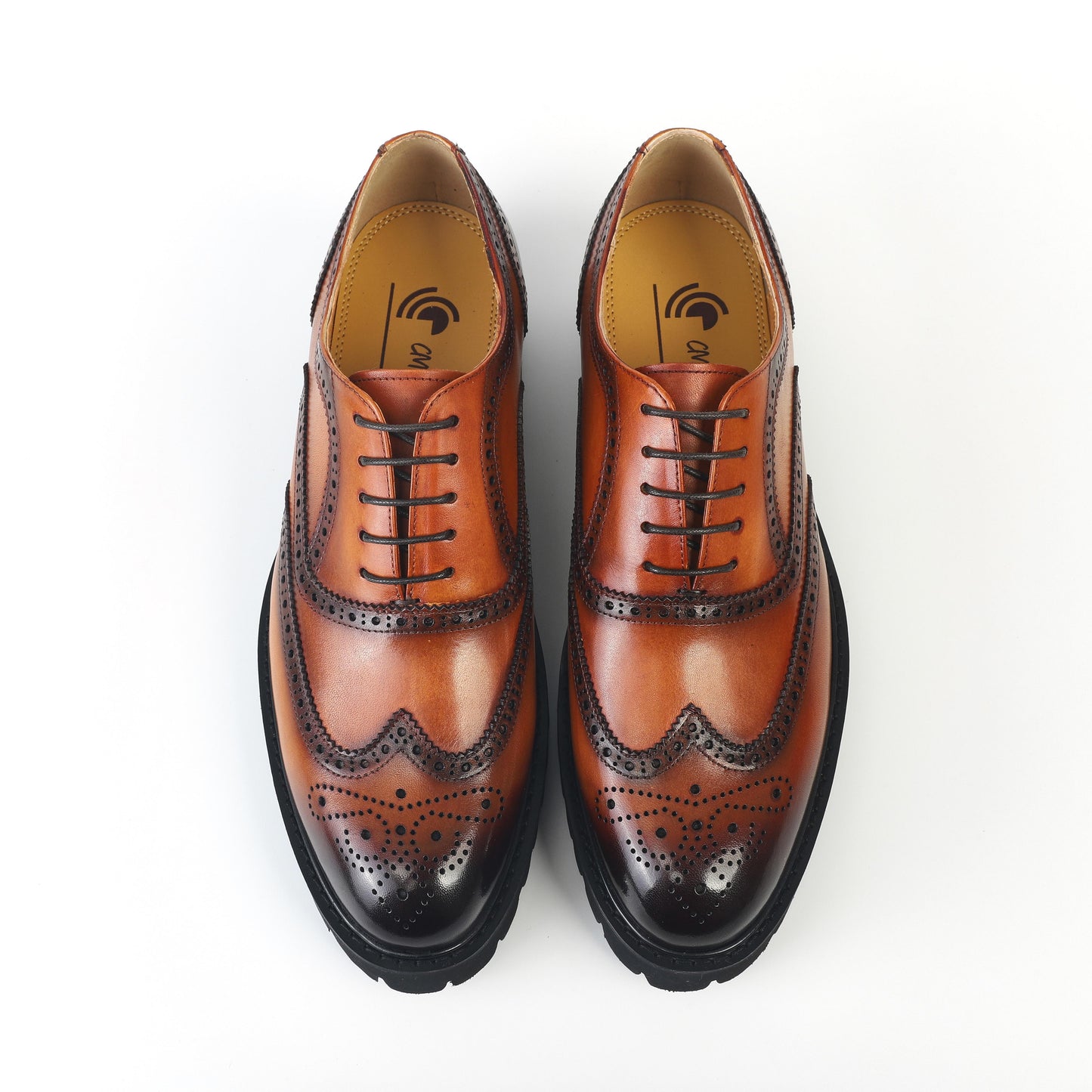 Atlas Burnt Wingtip Brogue Oxfords - Brown high sole