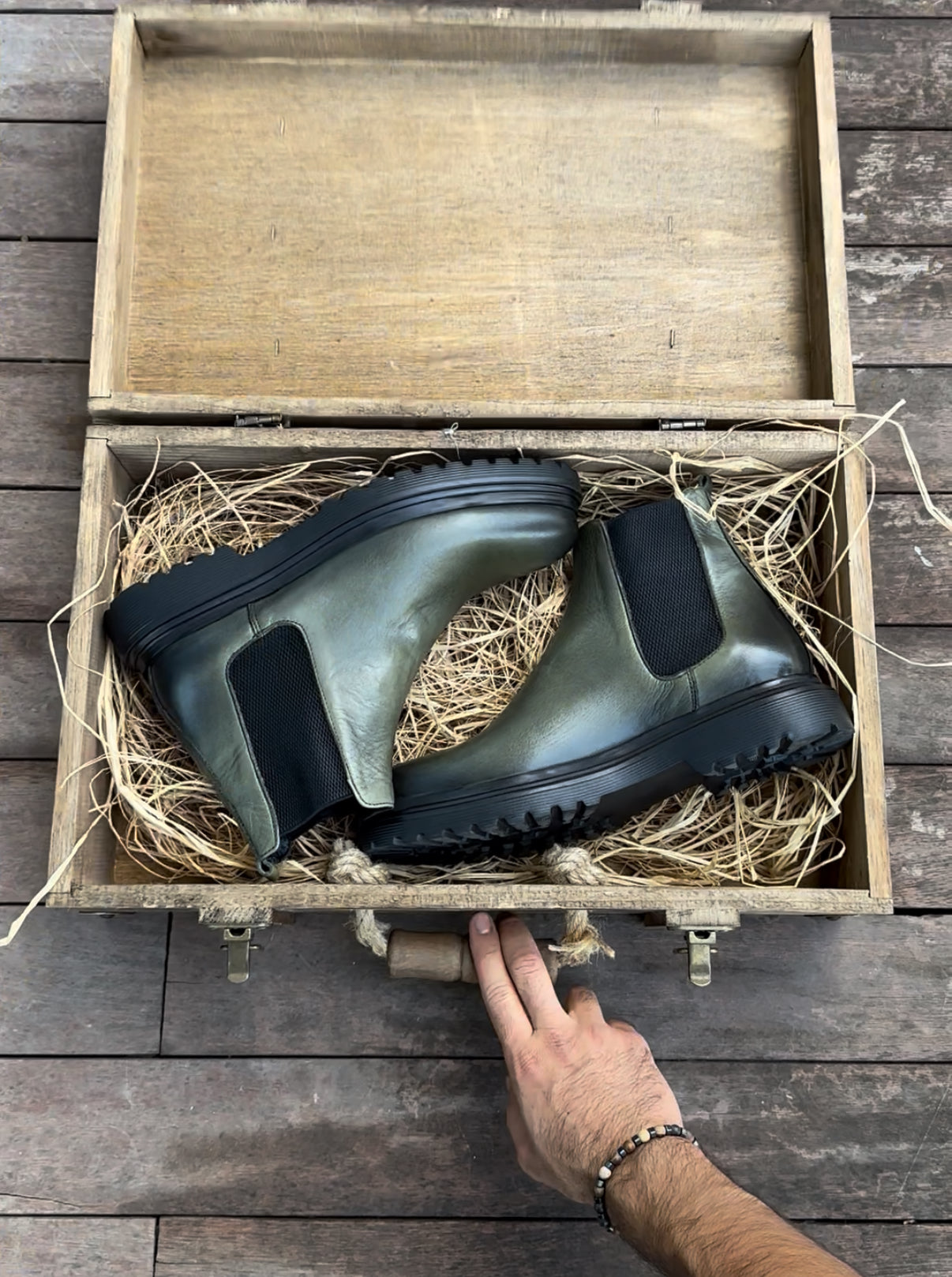 Military Green Chunky Rubber
Sole Chelsea Boots