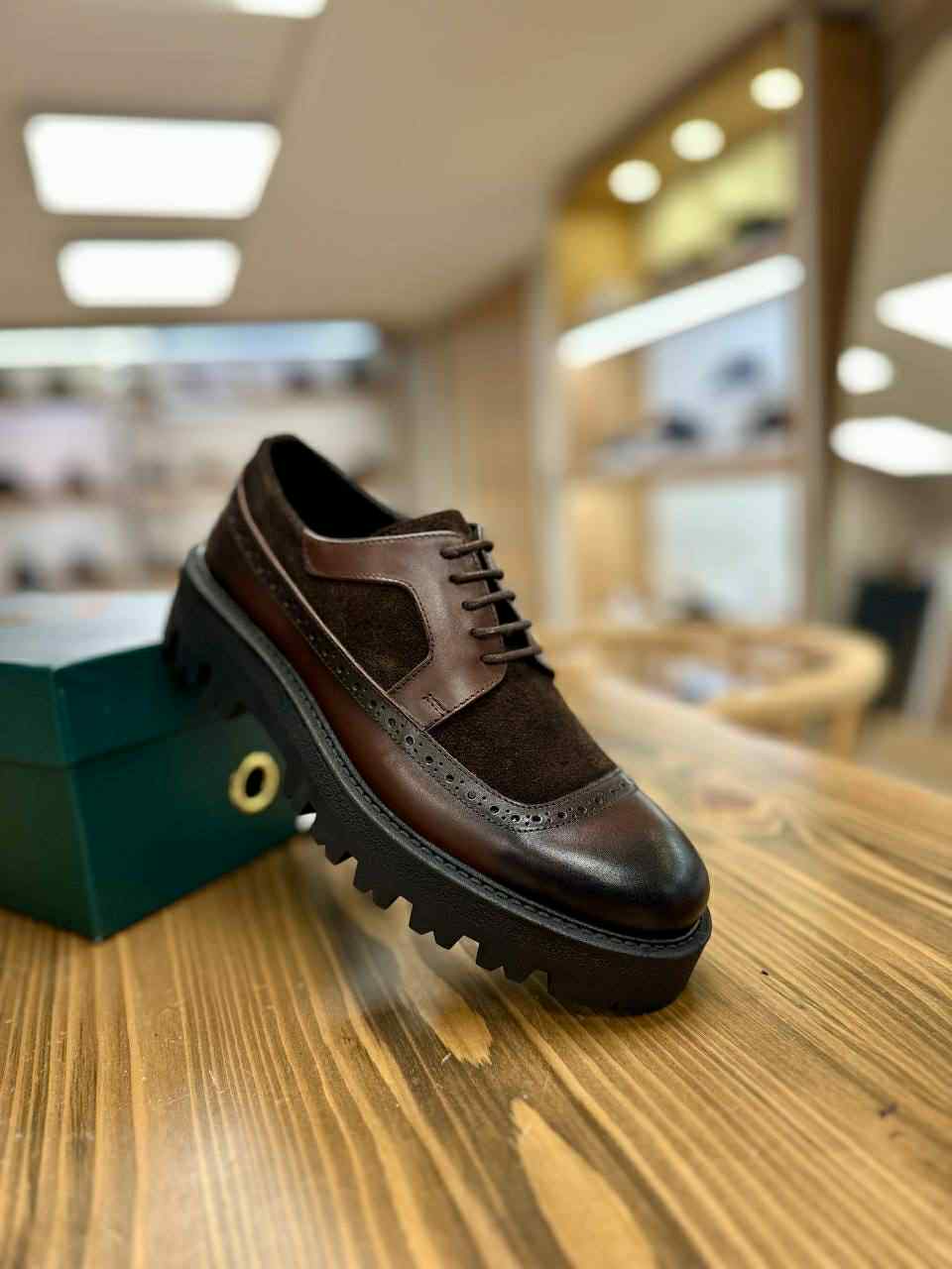 LuxUbuntu high sole Brown Two-Tone Suede & Leather Shoes