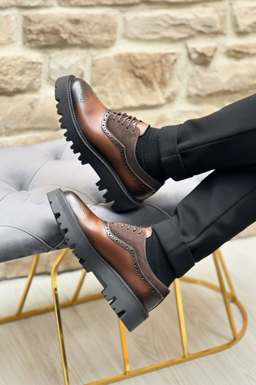 Brown High SoleLeather-Suede
Brogue Oxford Dress Shoes