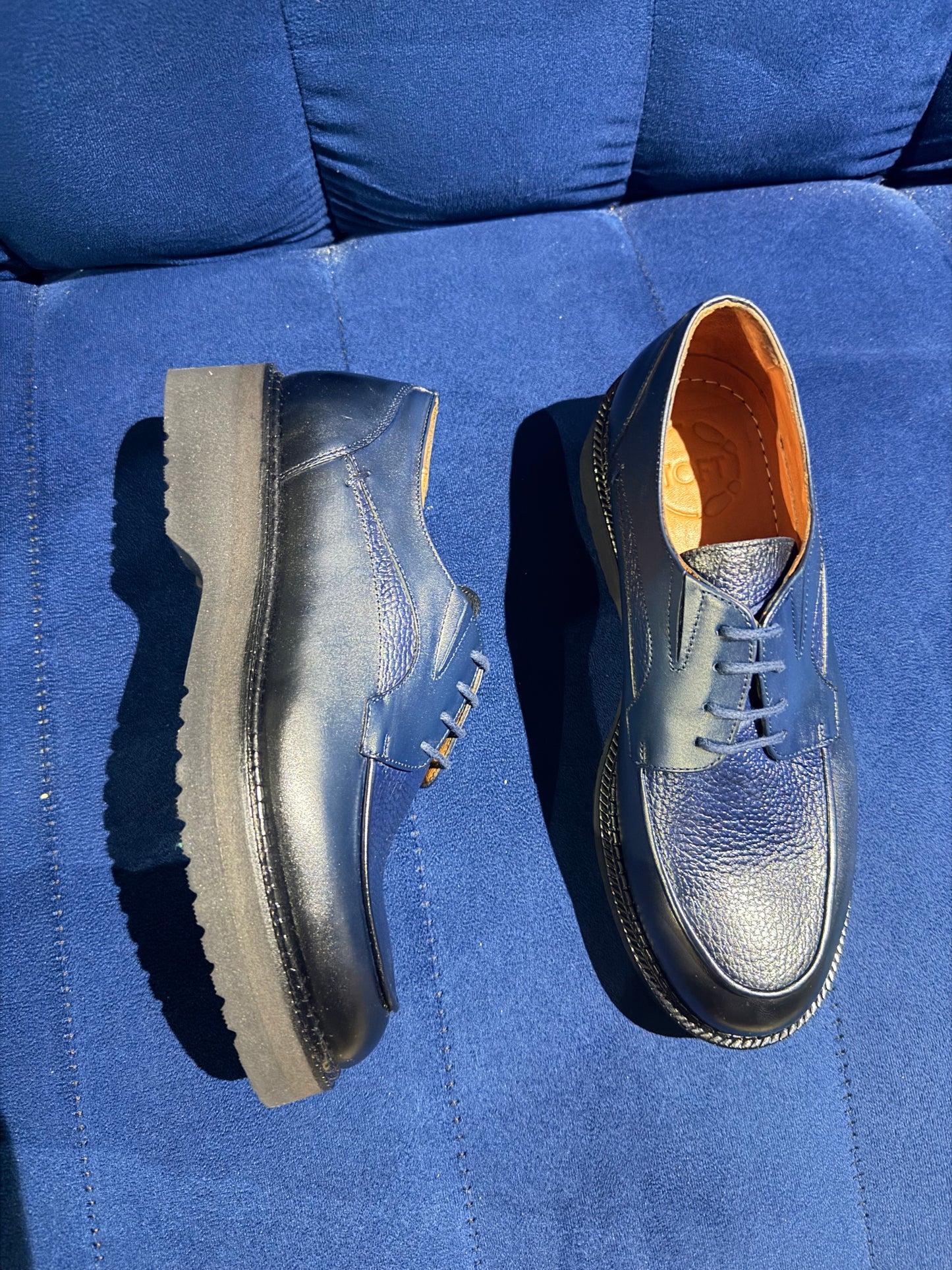 Navy Blue Split-Toe
Platform Derby Shoes
