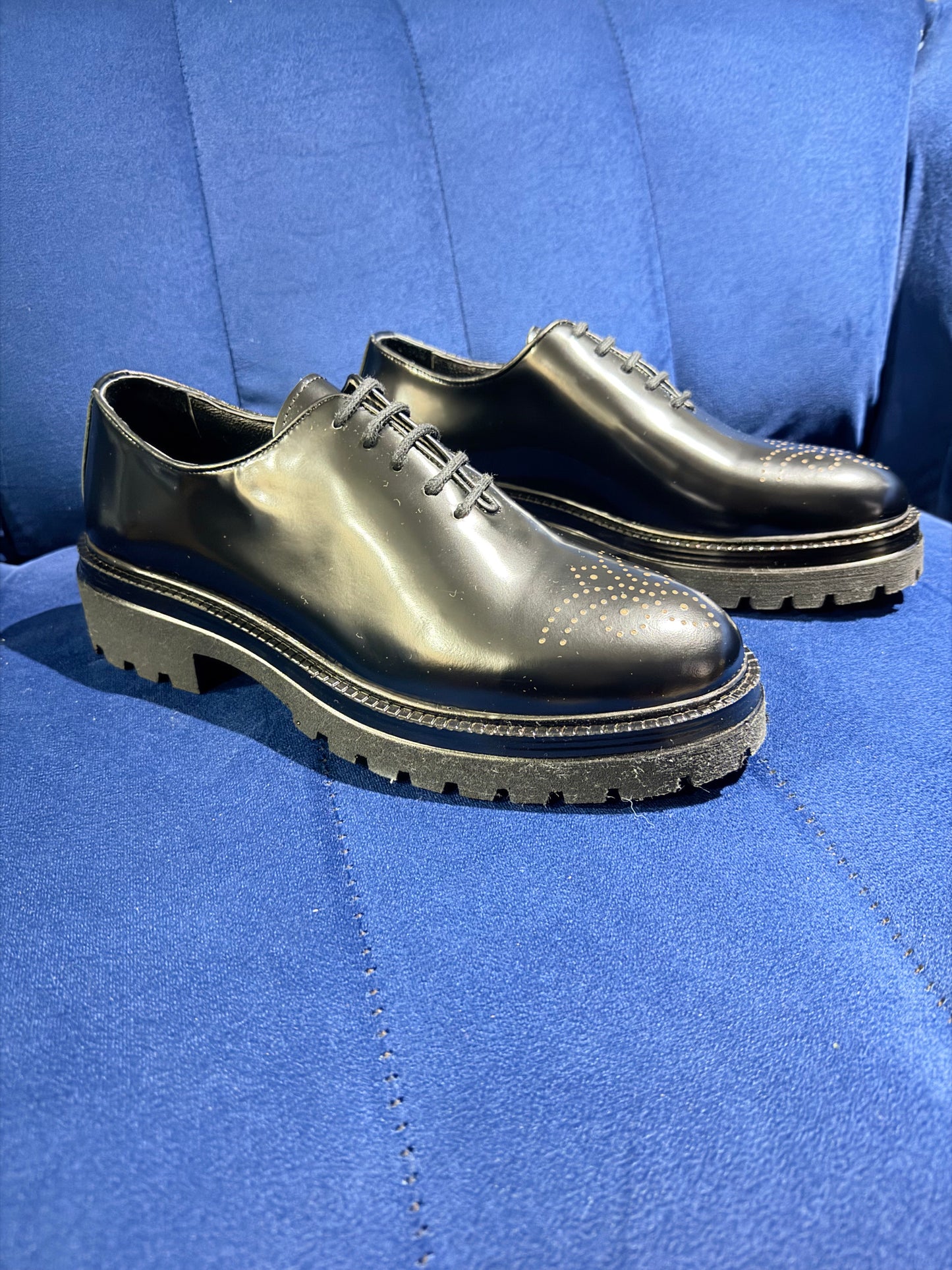 Black Leather Brogue
Derby Dress Shoes with Lug Sole