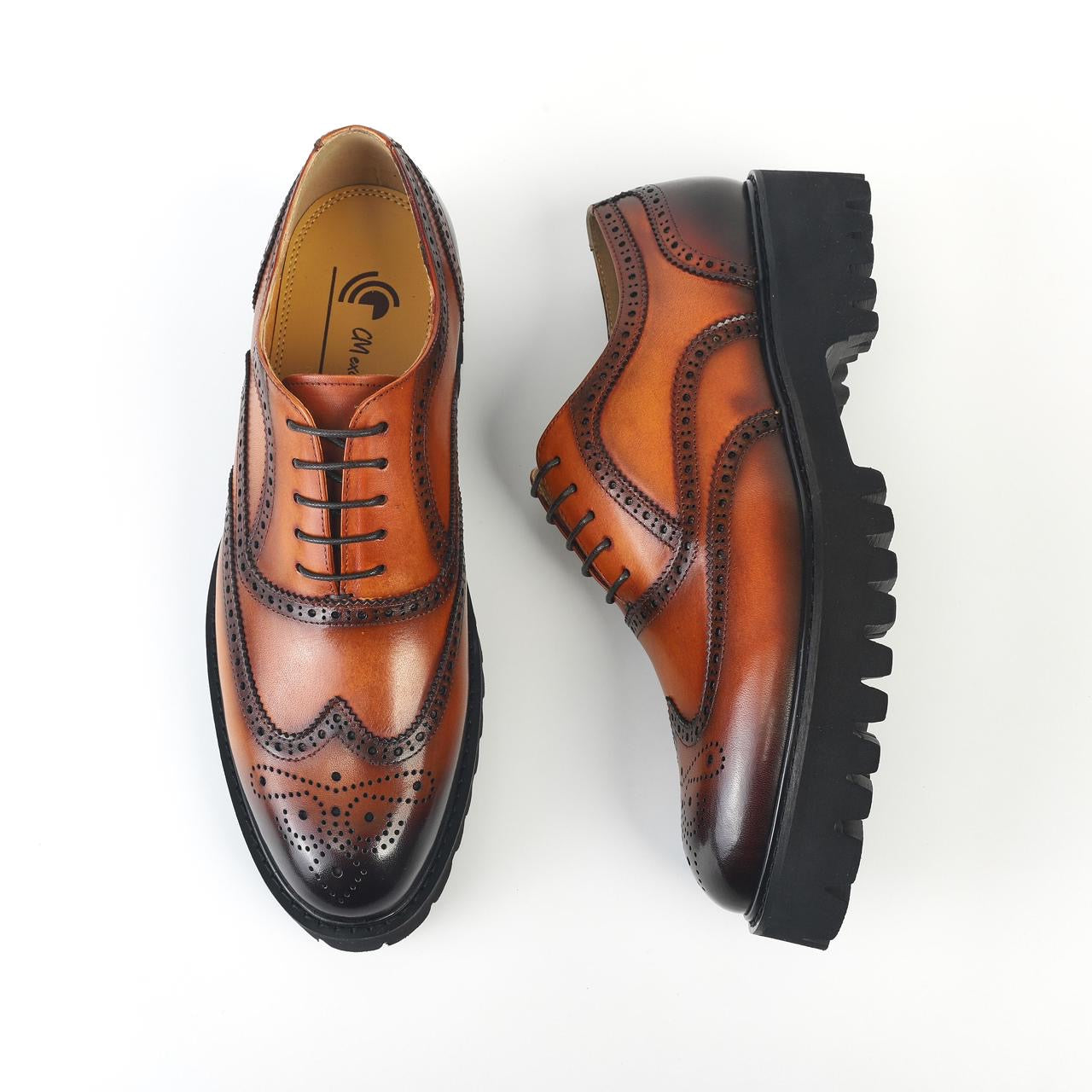 Atlas Burnt Wingtip Brogue Oxfords - Brown high sole
