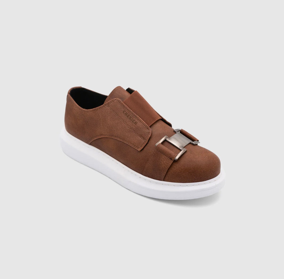 Brown and white Chekich Buckle
Slip-On Sneakers