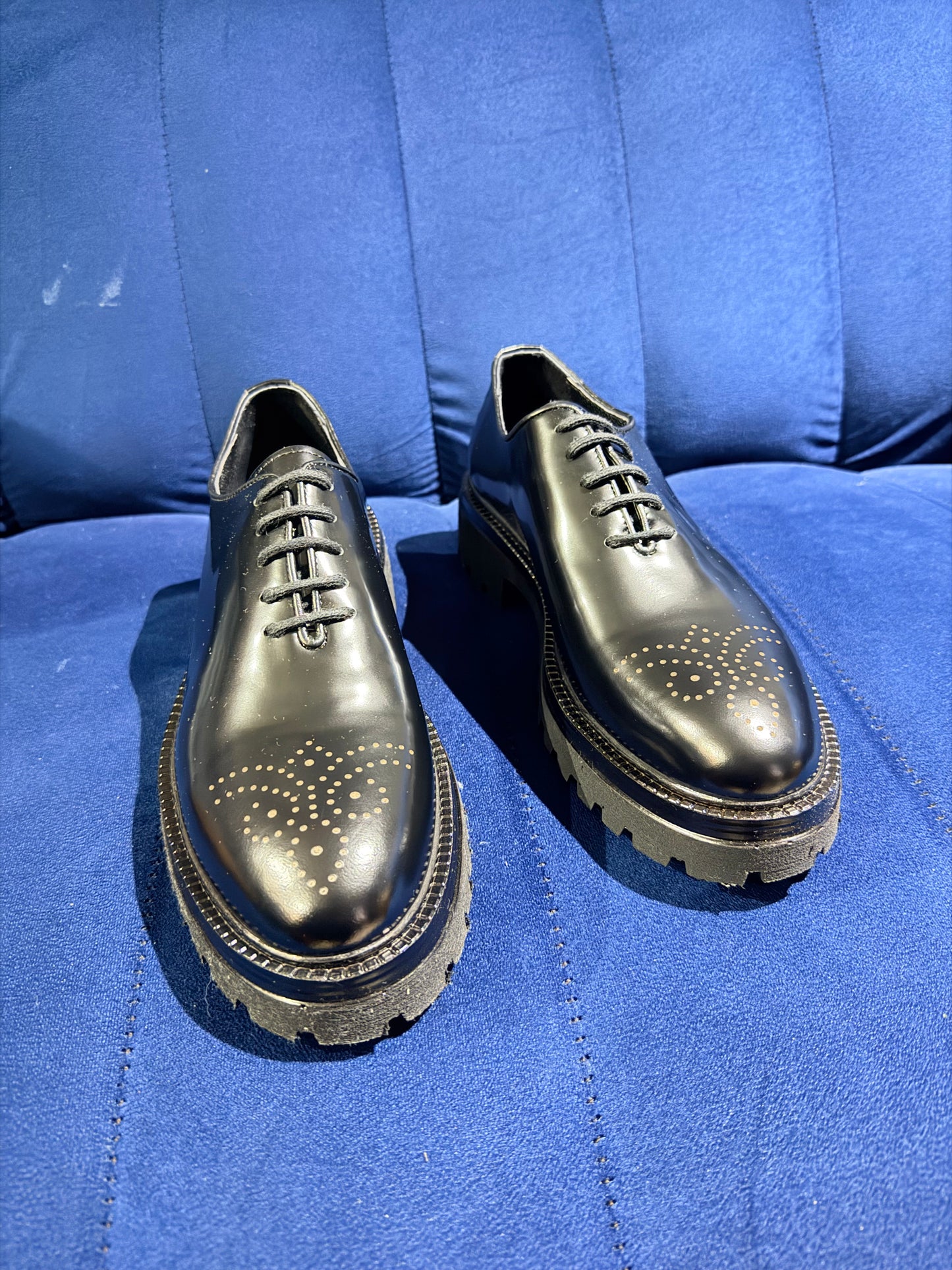 Black Leather Brogue
Derby Dress Shoes with Lug Sole