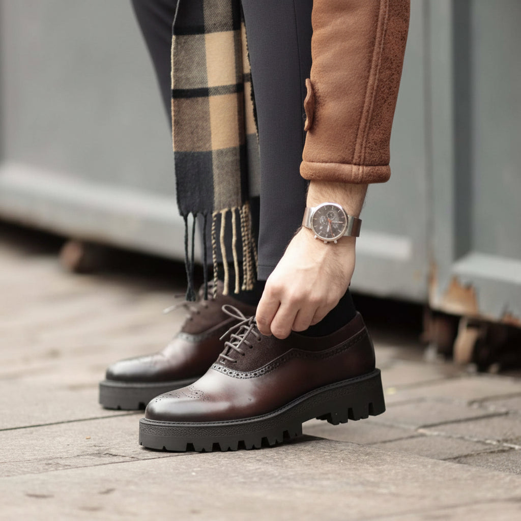 Brown High SoleLeather-Suede
Brogue Oxford Dress Shoes