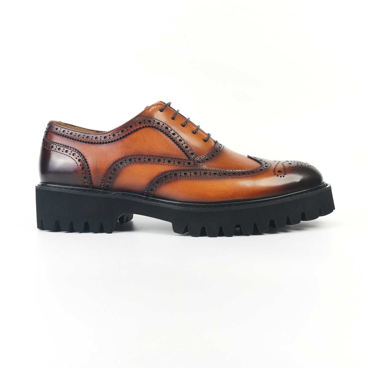 Atlas Burnt Wingtip Brogue Oxfords - Brown high sole