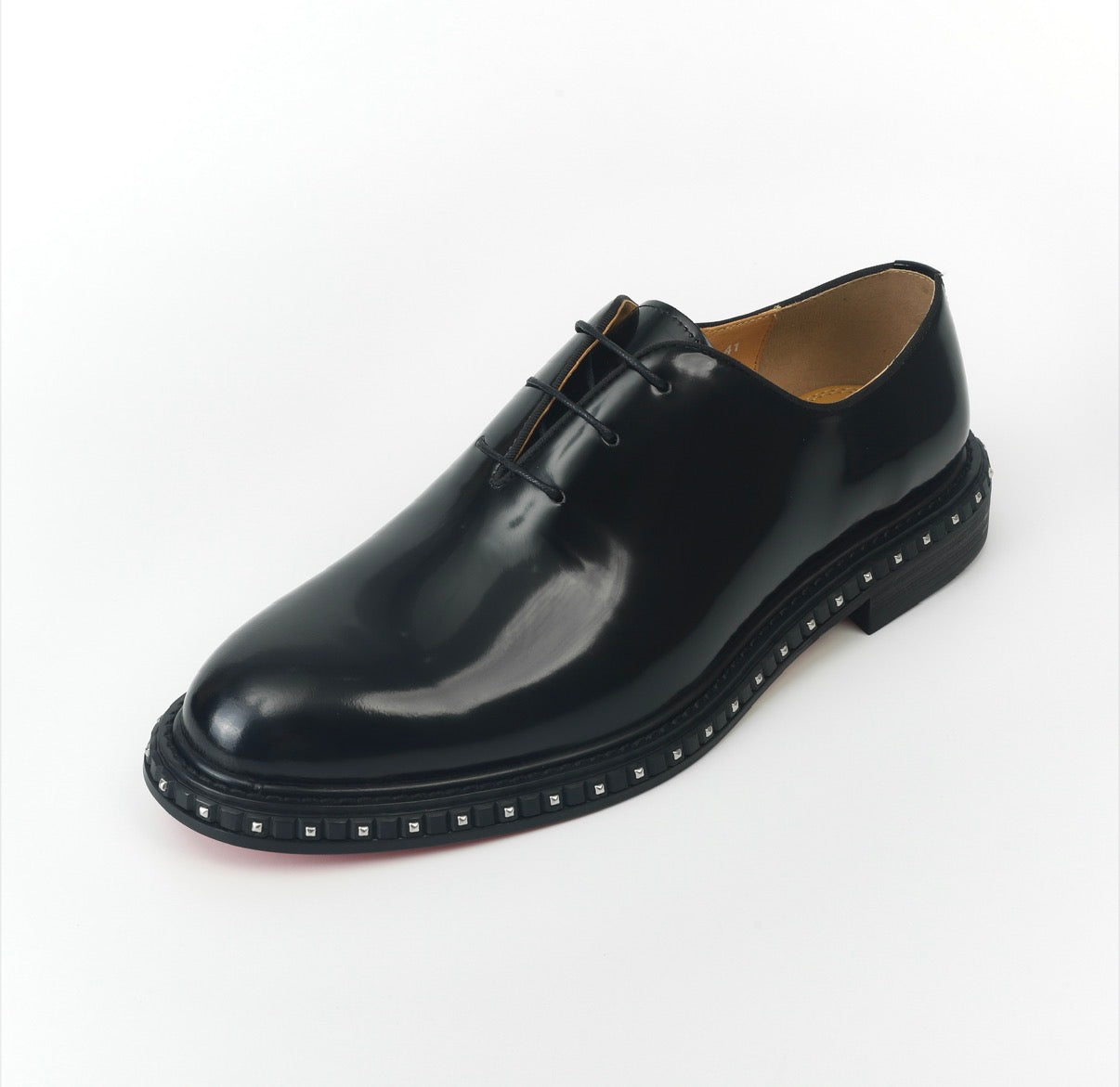 Black Patent Leather Studded Sole Dress Shoes with Red Sole