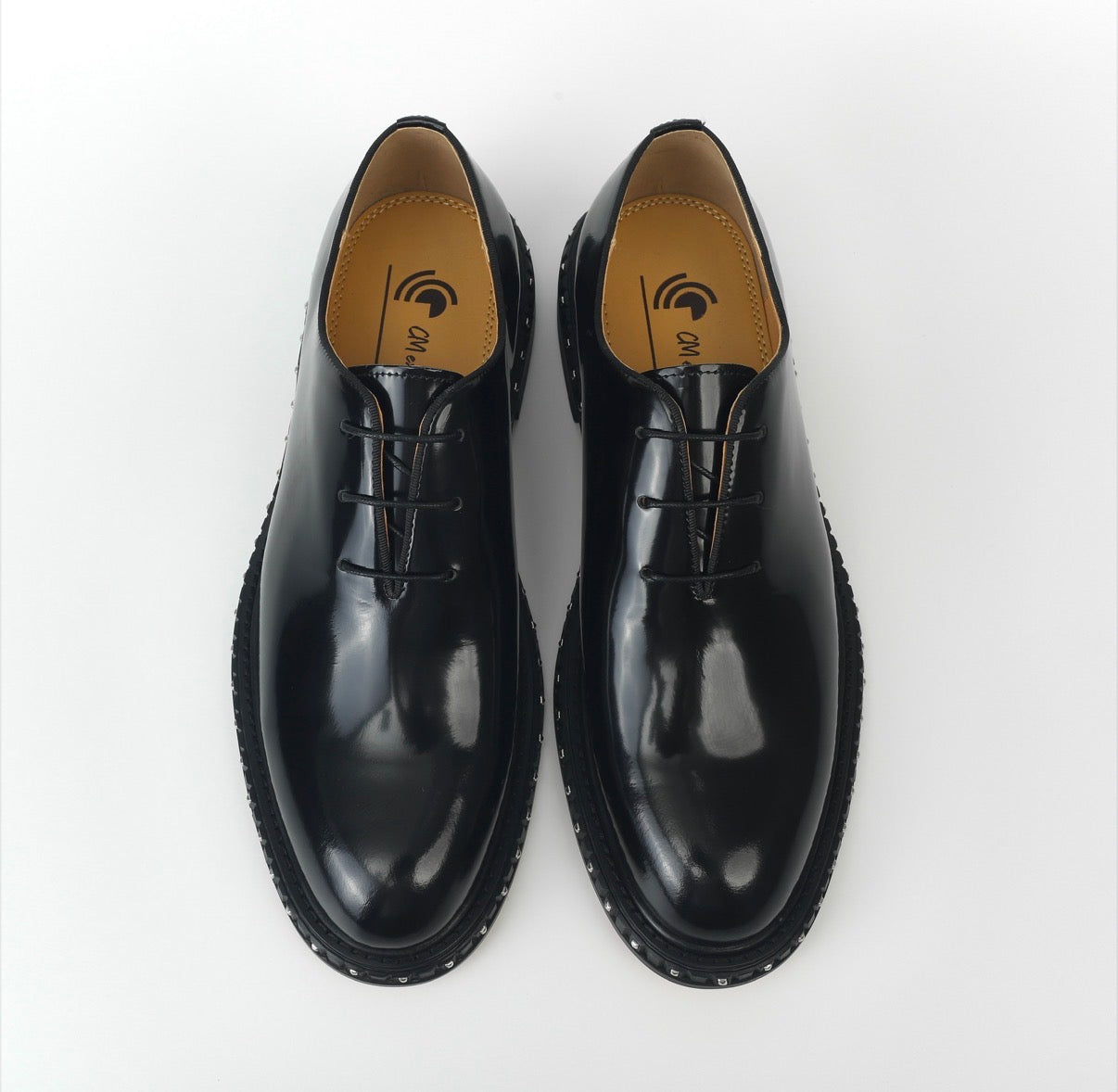Black Patent Leather Studded Sole Dress Shoes with Red Sole