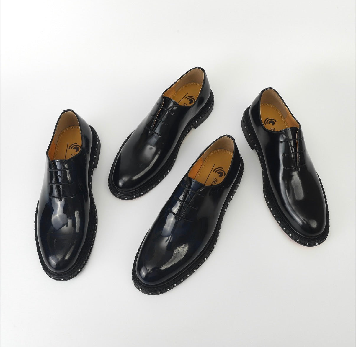 Black Patent Leather Studded Sole Dress Shoes with Red Sole