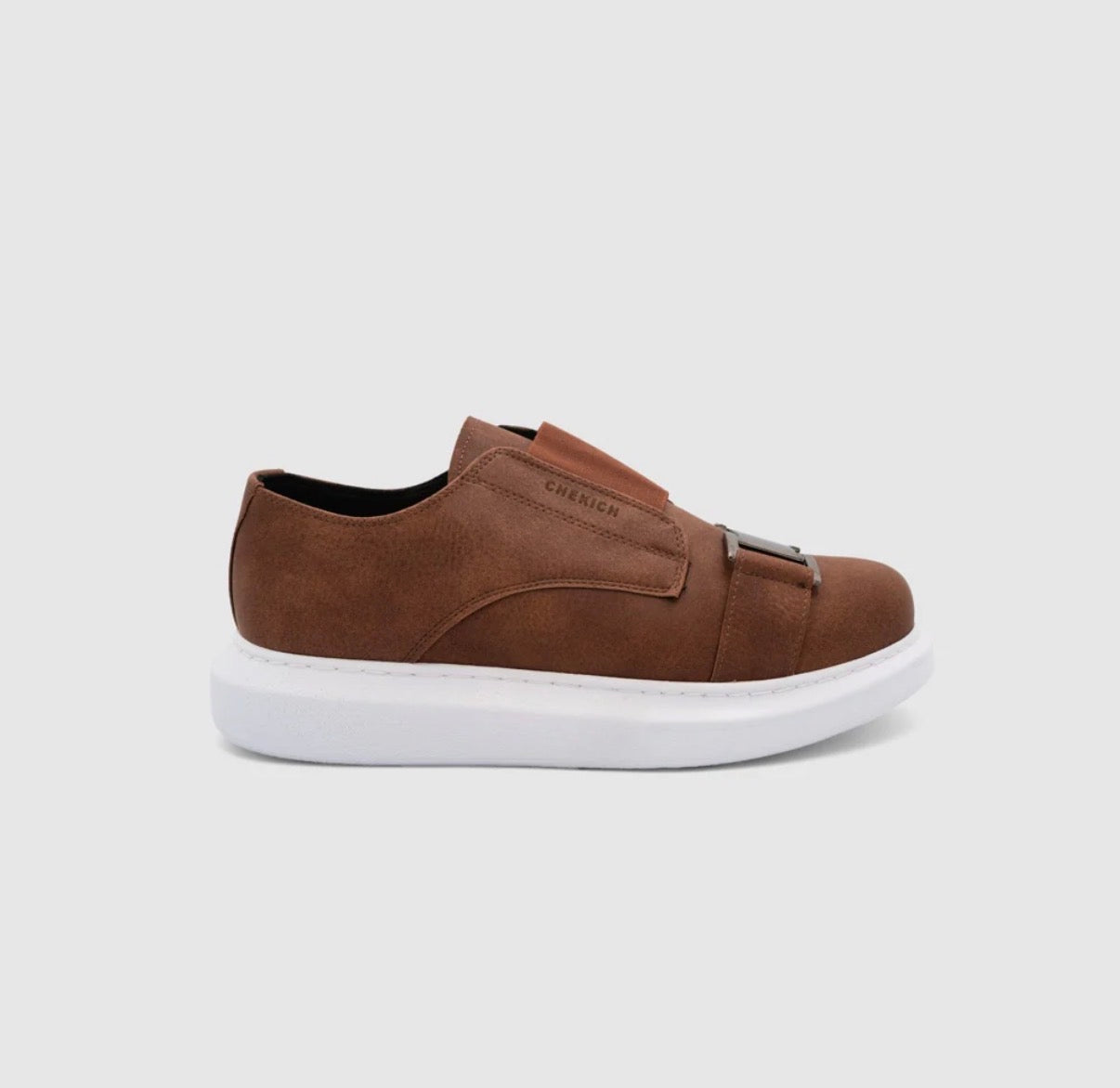 Brown and white Chekich Buckle
Slip-On Sneakers