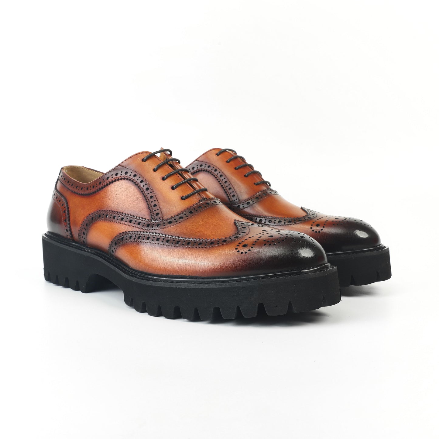 Atlas Burnt Wingtip Brogue Oxfords - Brown high sole