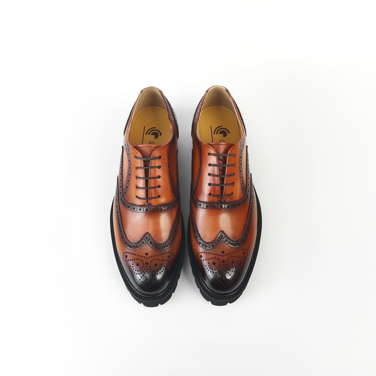 Atlas Burnt Wingtip Brogue Oxfords - Brown high sole