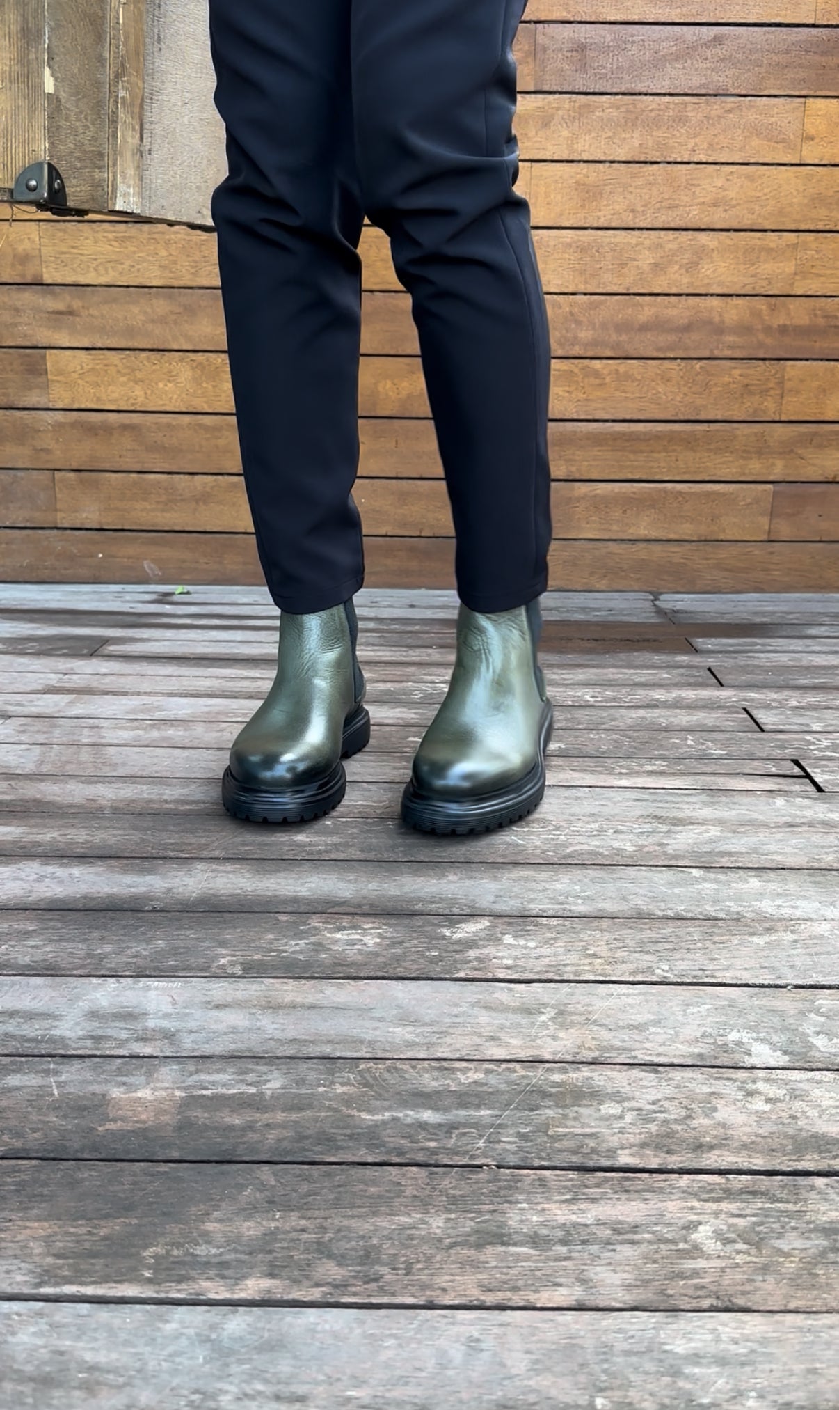 Military Green Chunky Rubber
Sole Chelsea Boots
