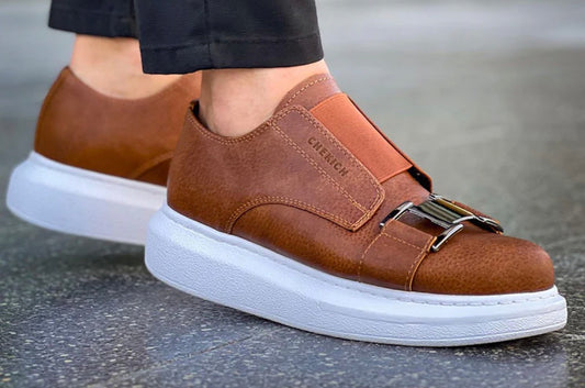Brown and white Chekich Buckle
Slip-On Sneakers