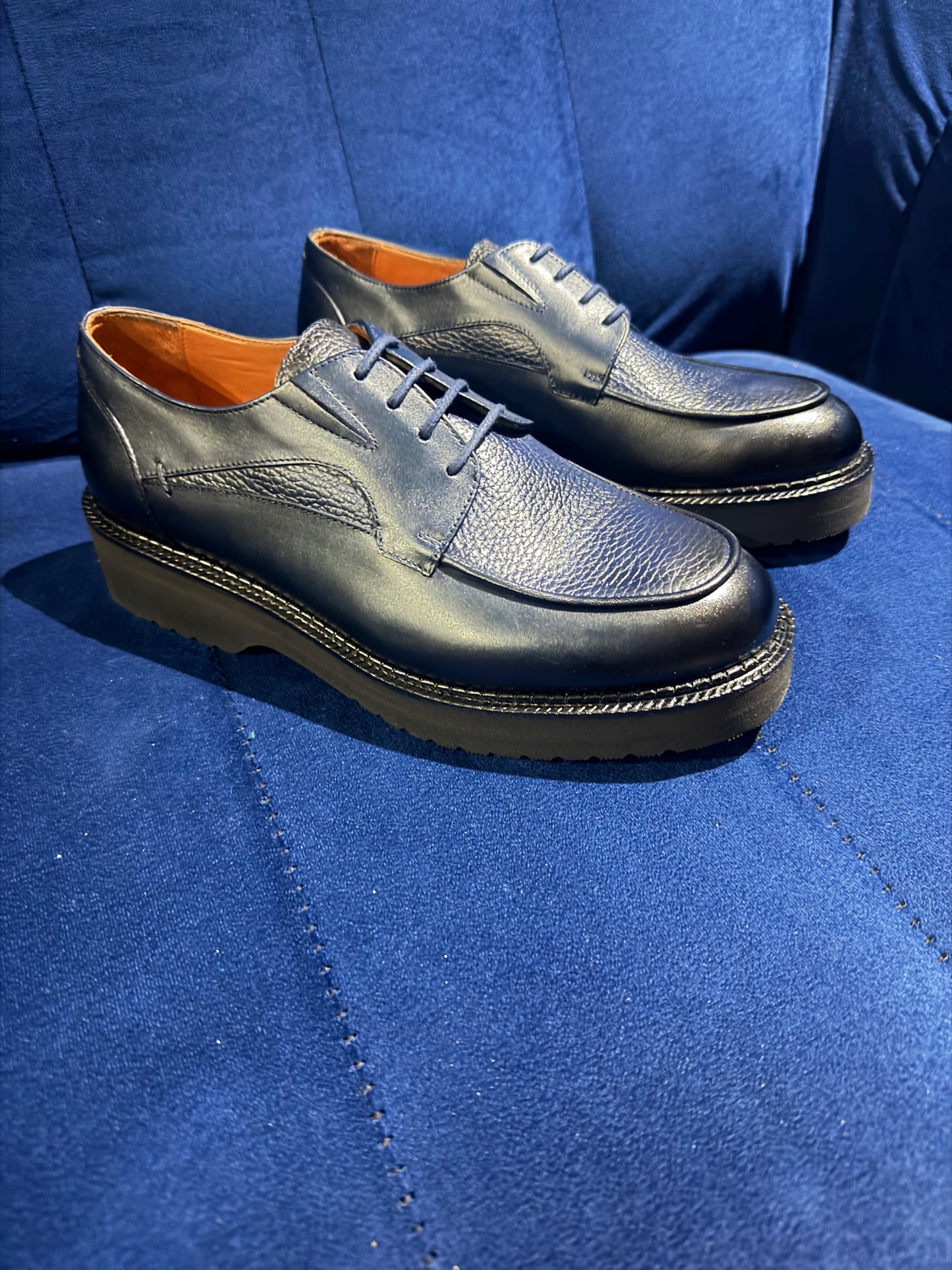 Navy Blue Split-Toe
Platform Derby Shoes